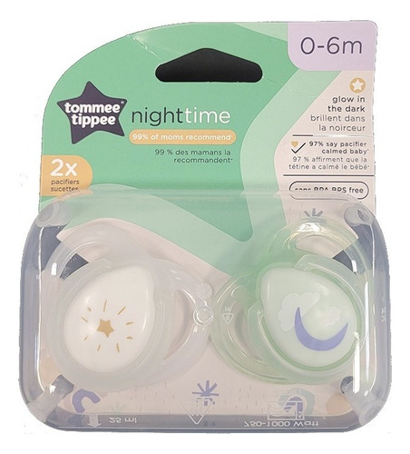 Chupón Tommee Tippee Night Time 0-6m 2pz Blanco Período De Edad 0-6 Meses