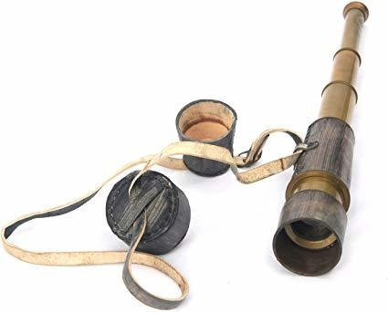 Antique Decorative Vintage Spyglass Telescope Leather Lens C