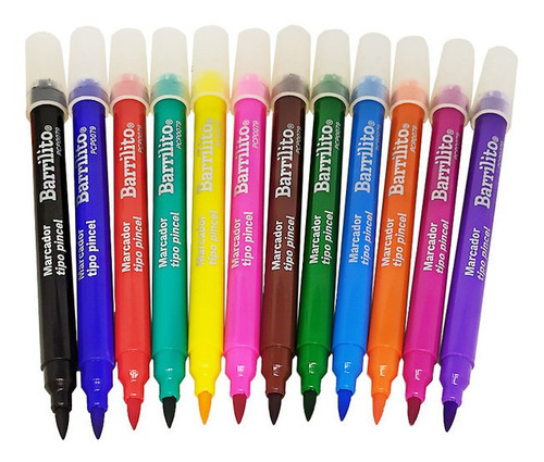 Plumon Paq C/12 Pzas Varios Colores Punta Pincelin