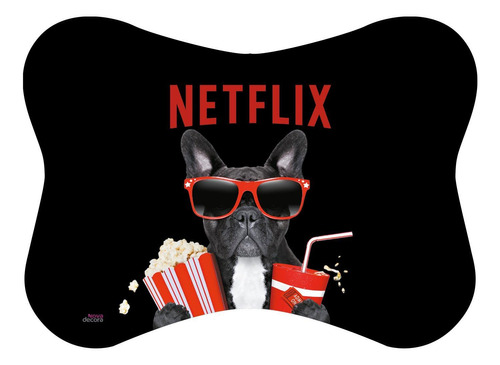 Tapete Pet Preto Netflix Cachorro Osso Comedouro