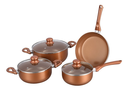 Bateria De Cocina 7piezas Cerámica Cuori Cheff Color Bronce