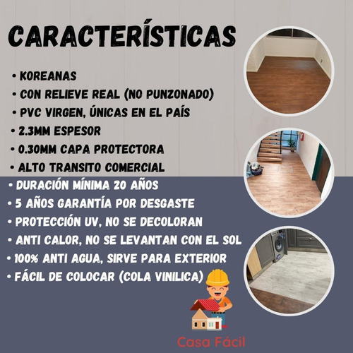 Imagen 3 de 9 de Piso Flotante Vinilico 2.3 Mm Tabla De Pegar 5 Años Garantia
