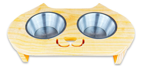 Comedouro Duplo Pet Bebedouro Cachorro Gato Elevado 2 Potes Cor Gato Marrom-claro