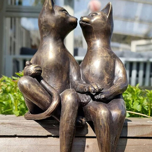 Linda Pareja Gato Estatuilla Resina Gato Ornamento Para
