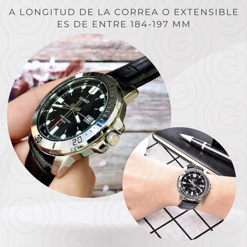 Reloj Pulsera Casio Analógico Con Correa De Resina Color Negro - Bisel Plateado