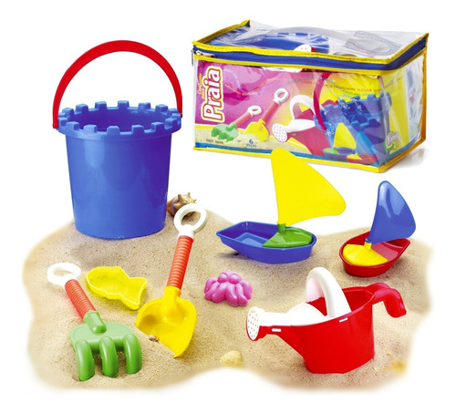 Balde De Praia Infantil Kit C/ 8 Peças Para Brincar Areia