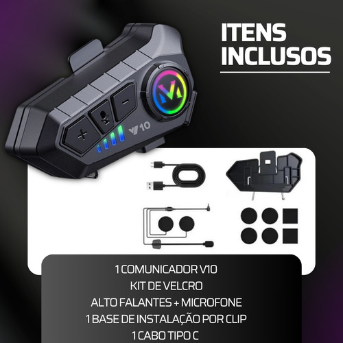 Fone Intercomunicador De Capacete Para Moto Y10 Bluetooth
