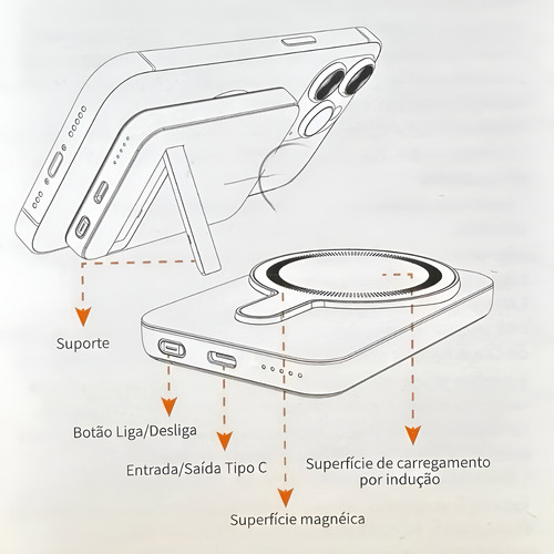 Carregador Mini Power Bank Portátil Celular Indução Kaidi