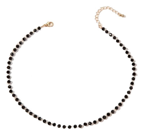 Cadena De Clavícula Con Cuentas De Cristal Negro Poligonal,