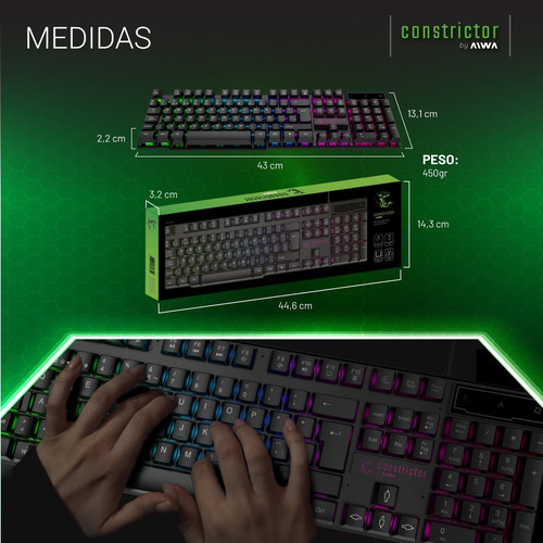 Imagen 7 de 10 de Teclado Gamer Retroiluminado Luces Constrictor