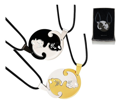 Collar Yin Y Yang Gatitos Doble + Estuche De Regalo 