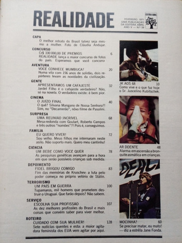 Revista Realidade Nº 59 -de 1971 . Politica Prop. Sumario