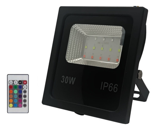 Refletor Holofote Led Rgb 30w Ip66 Com Controle Carcaça Preto Luz Rgb Multicolorido 110v/220v