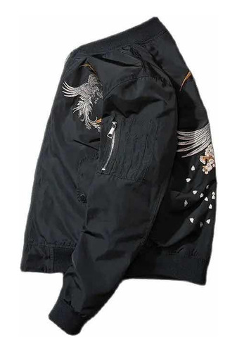 Imagen 3 de 4 de Chaqueta Bomber Harajuku Bordada Con Ave Fénix Unisex