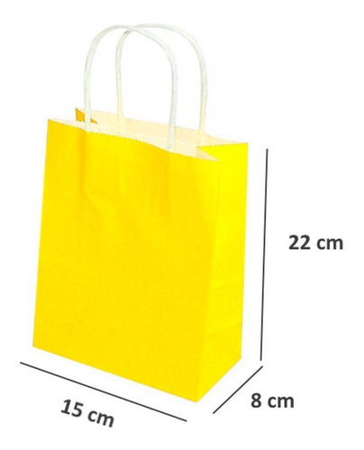 Bolsa De Papel Con Asa Color Amarillo 22x15x8 Pack 12 U.