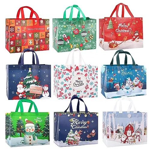 Bolsas De Regalo De Navidad, 9 Bolsas De Tela De Navida...