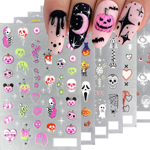 Calcomanías De Uñas De Halloween 6 Hojas De Calcomanías De U