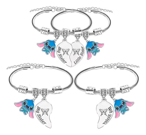 2pcs Pulseras De Mujer Jaysuing Acero Inoxidable Plata Regalo Stitch pulsera Plata Para Stitch Dije Ajustable Joyeria Mujer