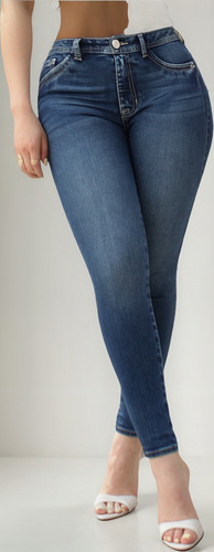 Jeans Mujer Básico Super Skinny Tiro Medio Azul
