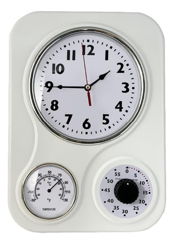 Reloj De Cocina Retro Con Temperatura Y Temporizador (blanco