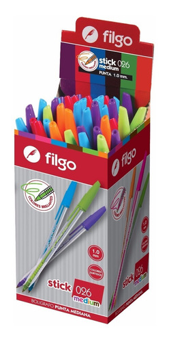 Caja X50 Lapicera Boligrafo Filgo Stick 026 Colores Surtidos