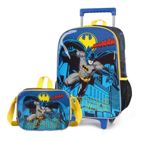 Kit Mochila Infantil Rodinhas + Lancheira + Batman Dc Comics