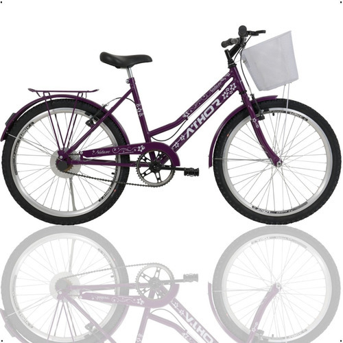 Bicicleta Infantil Feminina Athor Nature Aro 24 C/ Cesto Cor Violeta Tamanho Do Quadro 24