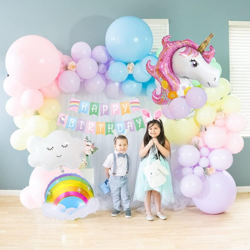 Kit Globos Unicornio Arcoiris Decoración De Cumpleaños Niñas
