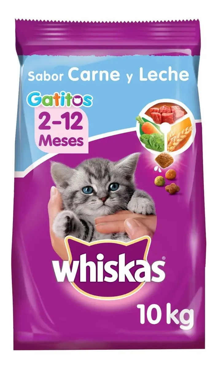 Whiskas Alimento Seco Gatitos Sabor Carne Y Leche 10kg