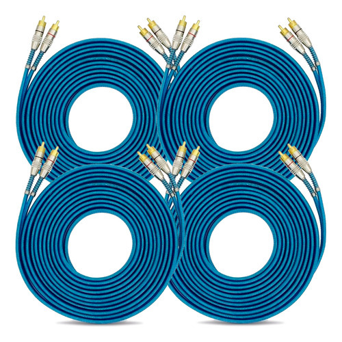 Kit Com 4 Cabos Rca 5 Metros Dupla Blindagem Cobre Azul