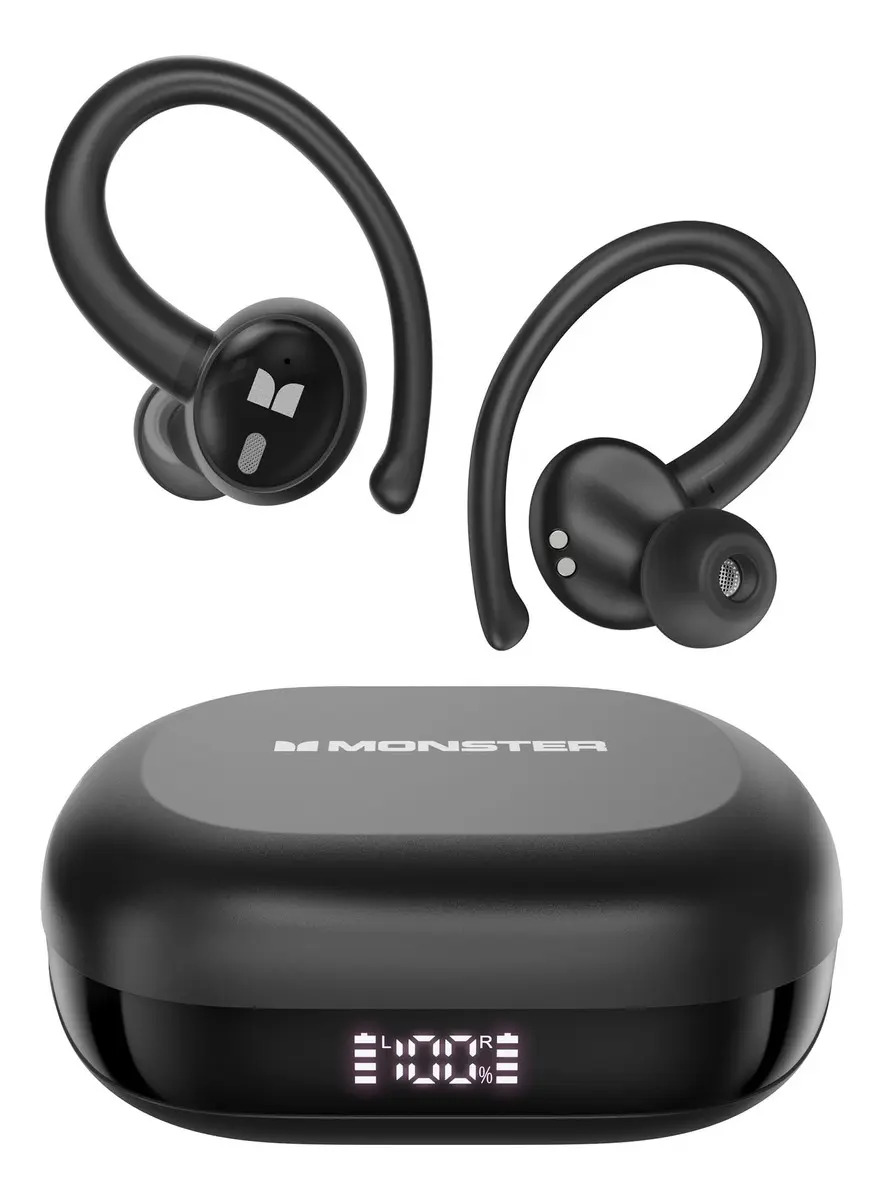 Fone De Ouvido Esportivo Bluetooth Monster Fone De Ouvido Sem Fio Com Display Led,Estéreo Hi-fi,Tws, Ipx6, Enc, Suporta Chamadas De Voz, Compatível Android E Ios,Bateria De 48 Horas De Duração,Preto