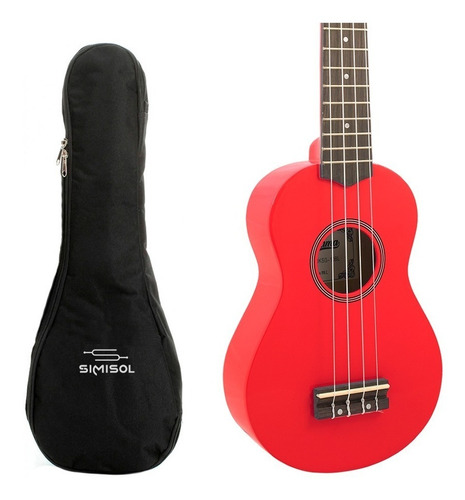 Ukelele Soprano Color Rojo Puente Madera + Funda - Envio