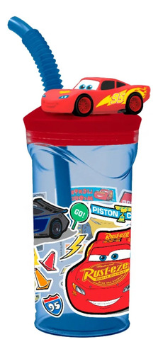 Vaso Niños 400ml Cars Disney Figura 3d Con Bombilla