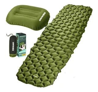 Colchoneta Inflable Remmo Almohada Camping Liviana 1 Plaza Color Verde