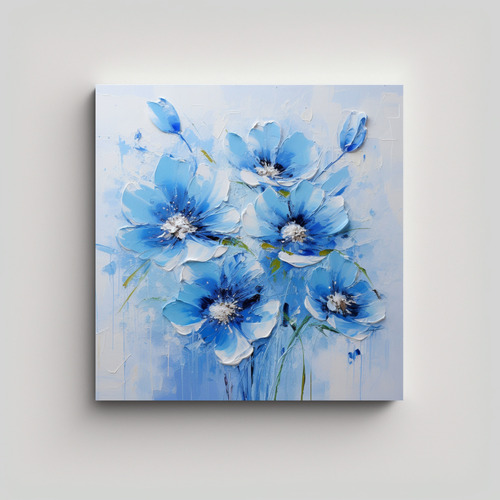 70x70cm Cuadro Decorativo Paisaje Azul Flores Estilo Hermoso