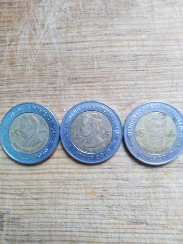 3 Monedas De 5 Bicentenario De La Independencia 