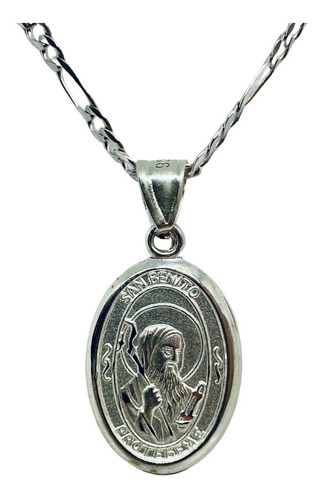 Medalla De San Benito Mateada Perfil Ovalada (deperlá Plata)