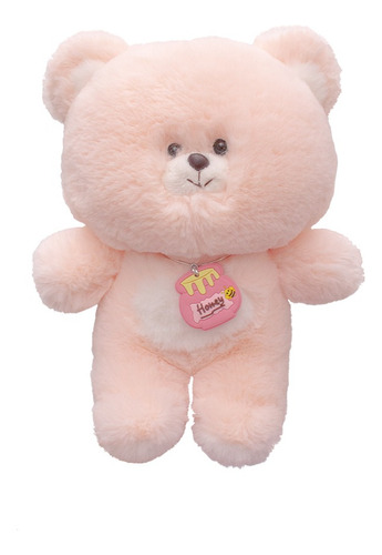 Osito De Peluche Tierno Y Suave Detalle Collar Honey 22cm Color Rosa