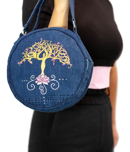 Imagen 6 de 8 de Bolso De Mano Redonda, Adornada Con Árbol De La Vida Y Raíz
