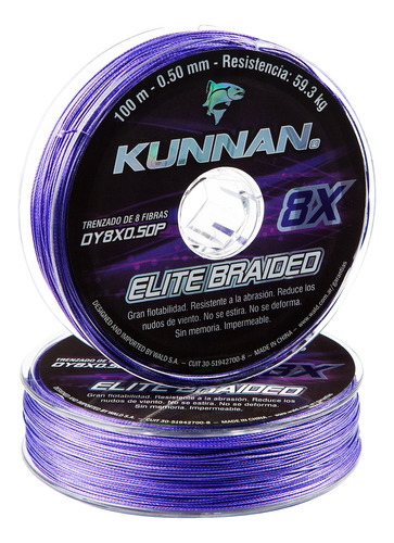 Multifilamento Kunnan 8x Elite Braid 0,25mm 8 Hebras 23,8kg Color Violeta