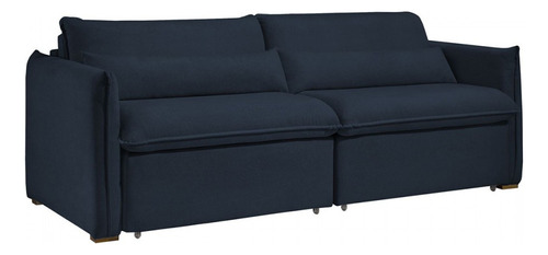 Sofá Cama 3 Lugares Aurora Retrátil Veludo Azul - Celflex
