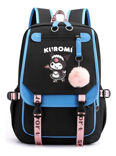 Mochila Escolar Kuromi Con Bolsillo Lateral Grande