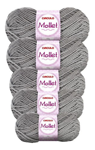 Lã Mollet 100g Crochê / Tricô - Círculo - 5 Novelos Cor 0700 - Alumínio