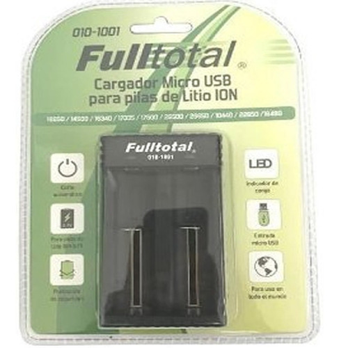 Imagen 3 de 3 de Kit Cargador Doble + 2 Pilas 18650 3ah Fulltotal P Linternas