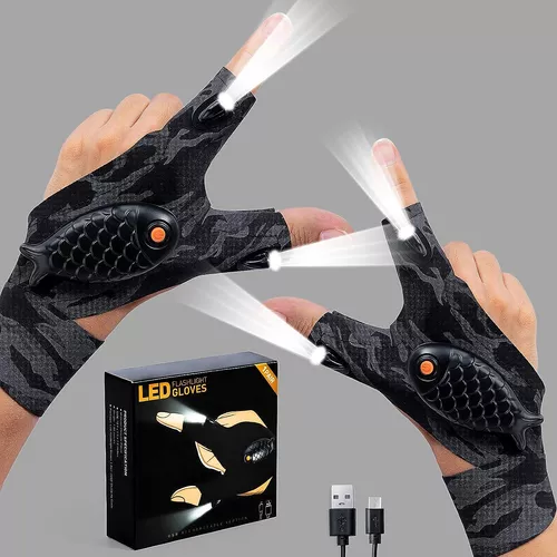 Guantes de luz con carga USB, guantes de pesca LED ajustables