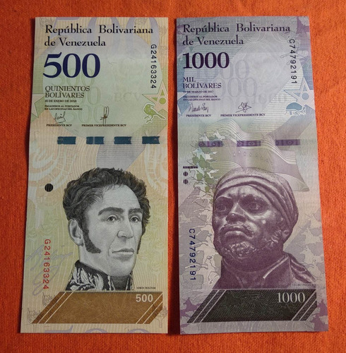 Venezuela X 2 Billetes 500 Y 1000 Bolívares 2018 Y 2017. 