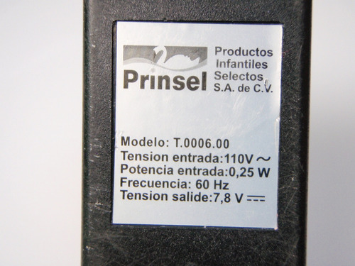 Cargador Prinsel 7.8 V - 0.25 W - 60 Hz Mod. T 0006 00 (Usado)