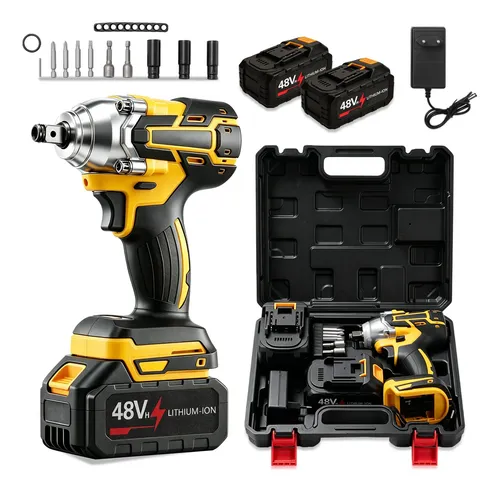 Kit Chave Impacto 48v Sem Fio Alto Torque Duas Baterias