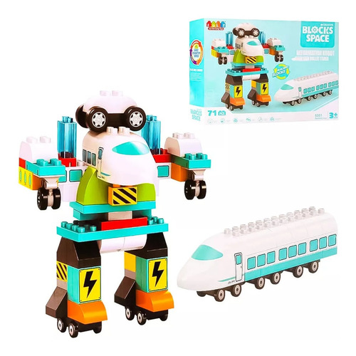 Set De Construccion Bloques Tren Y Robot 71 Piezas Niños