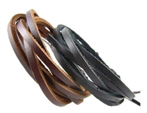 Ra De Puño - 2-pack Leather Black & Brown Bracelets - Fashio